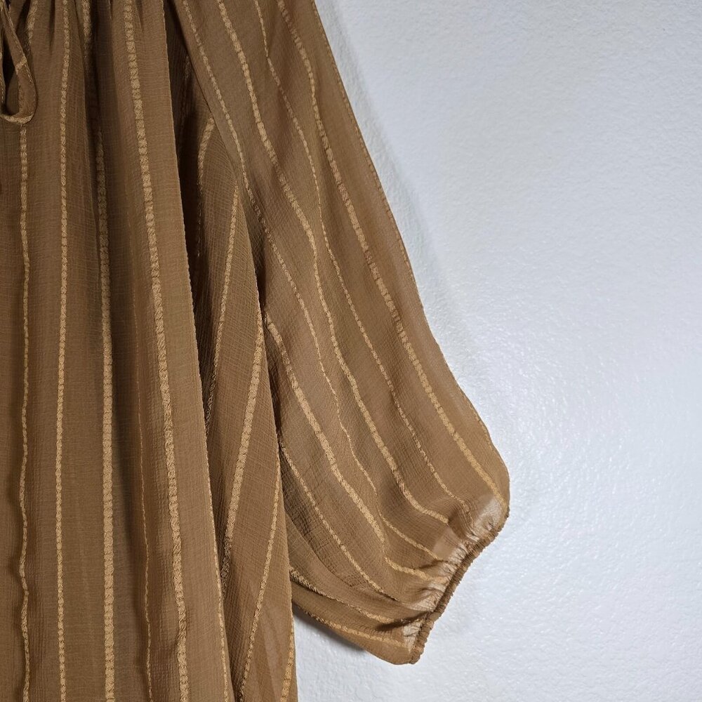 Torrid Sheer Peasant Blouse Top Women Size 3XL Brown Stripes Tie Boho Hippie - Picture 11 of 11